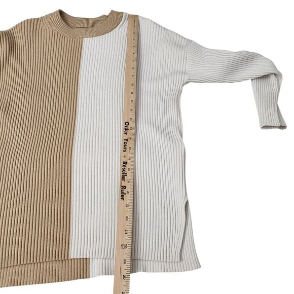 Abercrombie & Fitch Sweater‎ Womens Small Tan Luxeloft Colorblock Pullover Knit - Picture 6 of 6